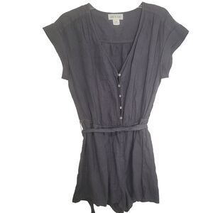 Cloth & Stone Medium romper linen shorts v-neck belt short sleeve button